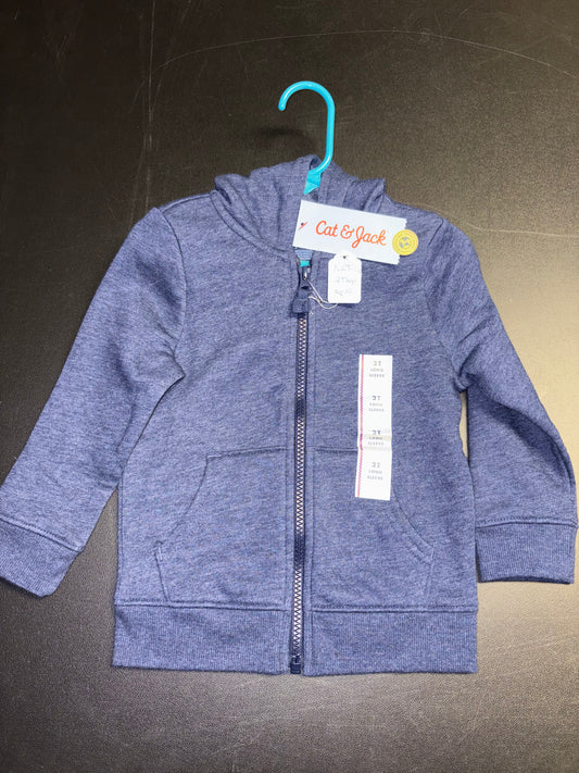 Size 2T, Cat & Jack Brand, Navy zip up hooded jacket, NWT