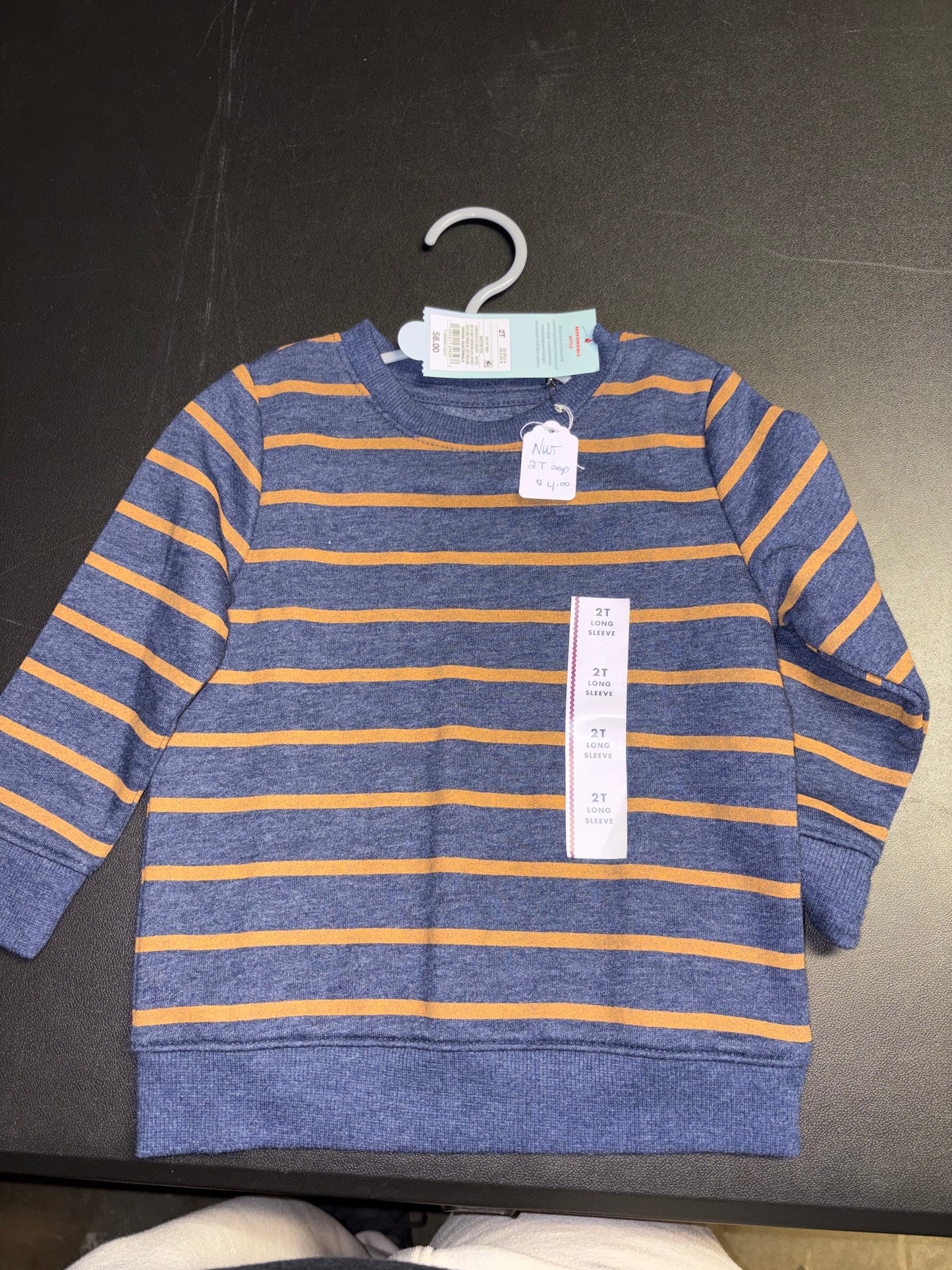 Size 2T, Cat & Jack Brand, Navy and Copper striped sweatshirt, NWT