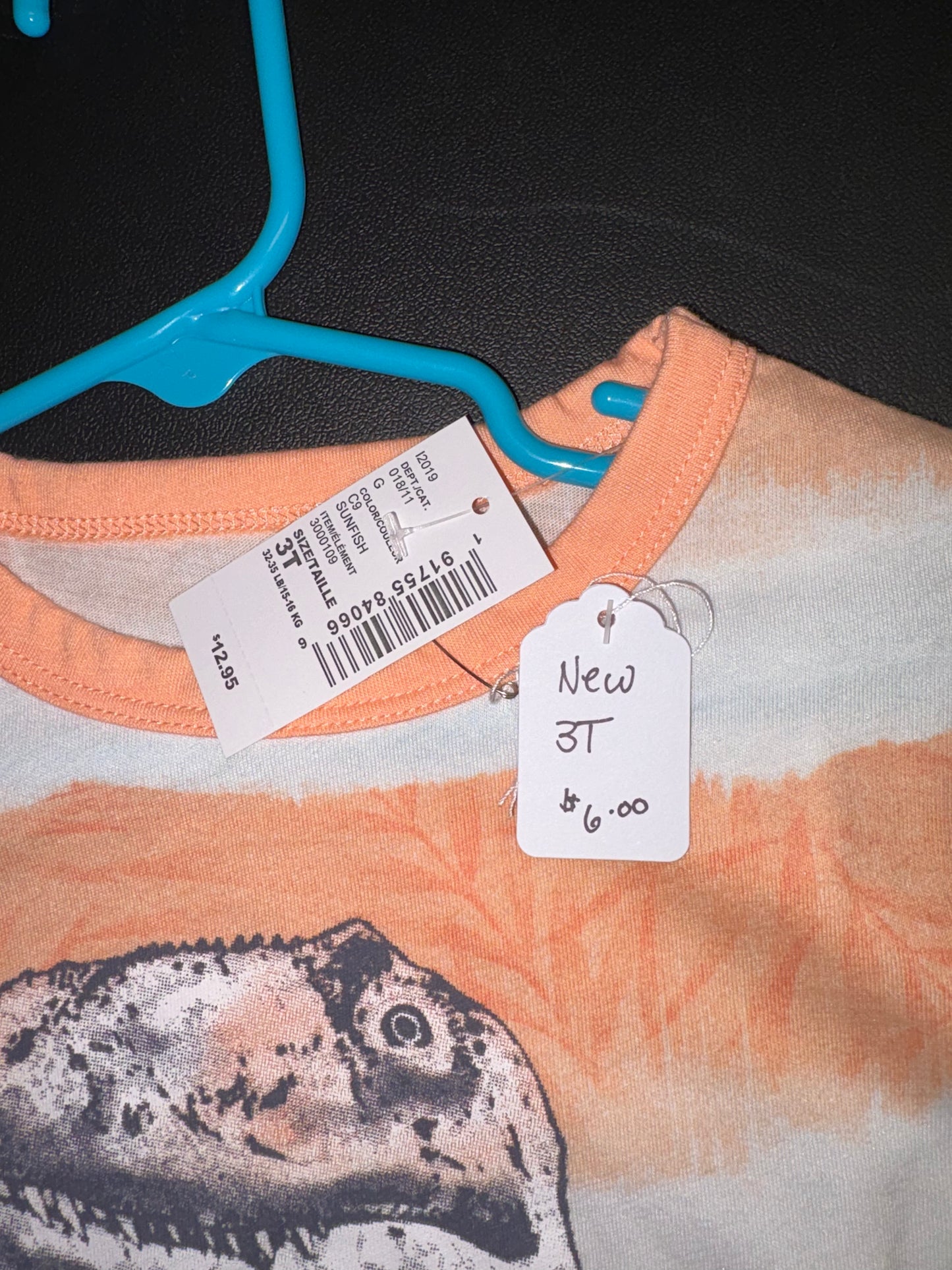 Size 3T, The Children’s Place Brand, Orange and white striped, Trex Tshirt, NWT
