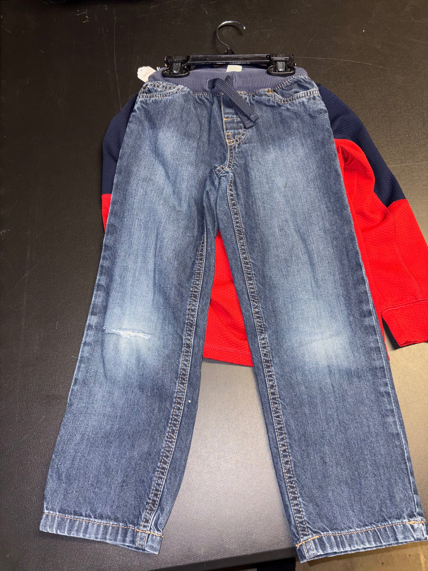 Size 6 Youth, Navy and Red pullover and denim jeans