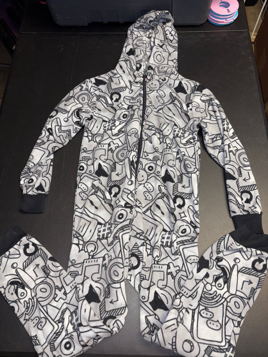 Size 6/7 Youth, Graphic Onesie zip up, footless, hooded