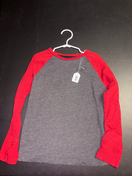 Size 6/7 Youth, long sleeved gray shirt with red sleeves