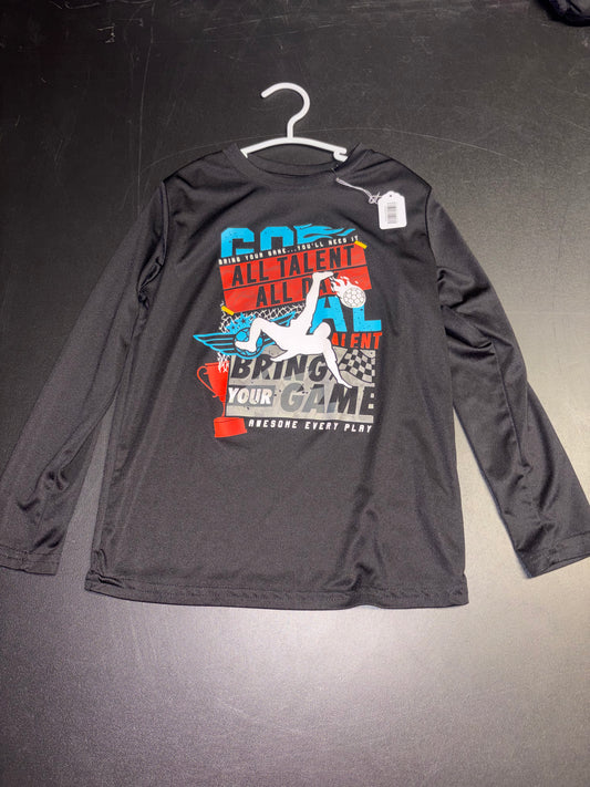 Size 6/7 Youth, Basketball themed, Quick Dry long sleeved black shirt