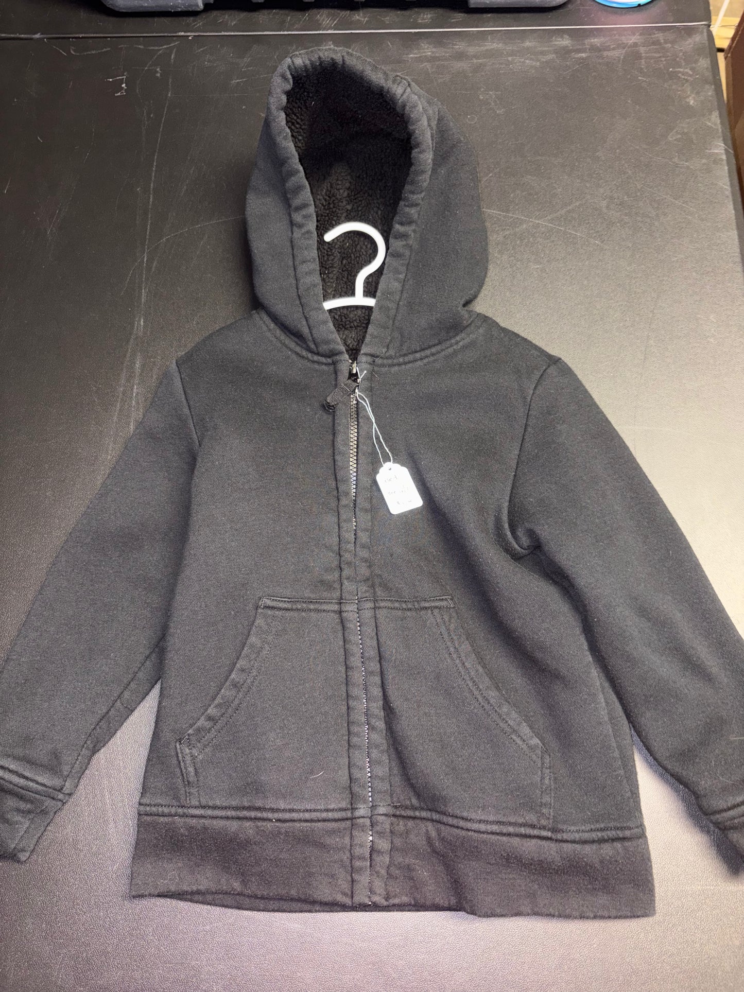 Size 6/7 Youth, black Sherpa lined hooded jacket, WonderNation Brand