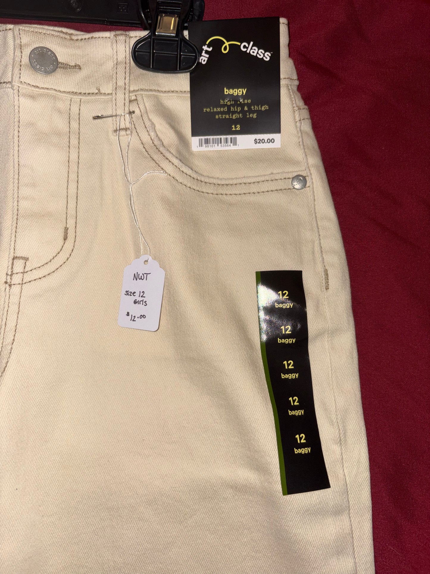 Size 12 Juniors Girls, Baggy, egg-shell, art class brand