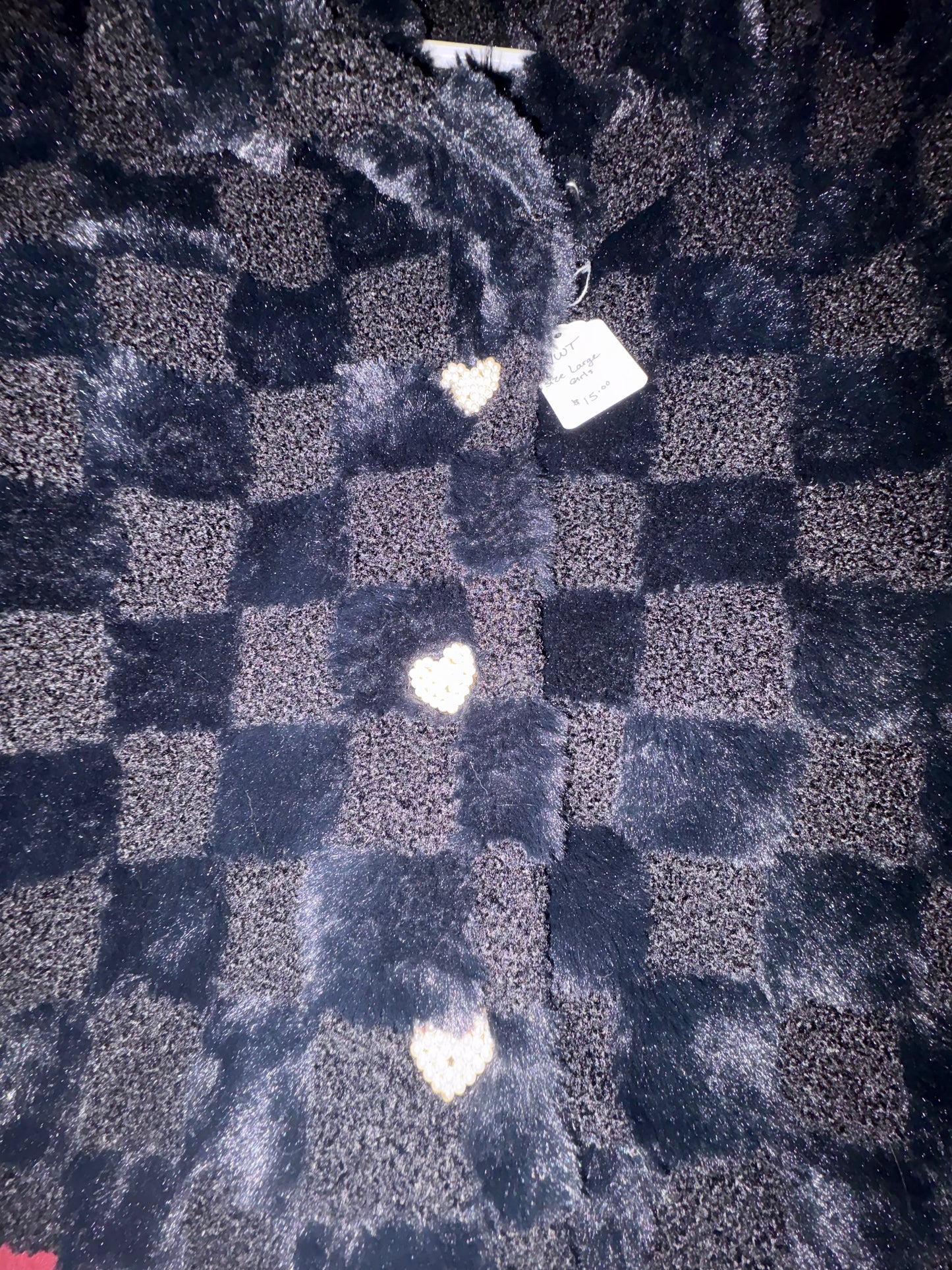 Size Large Girls black fur jacket with pearl buttons NWT