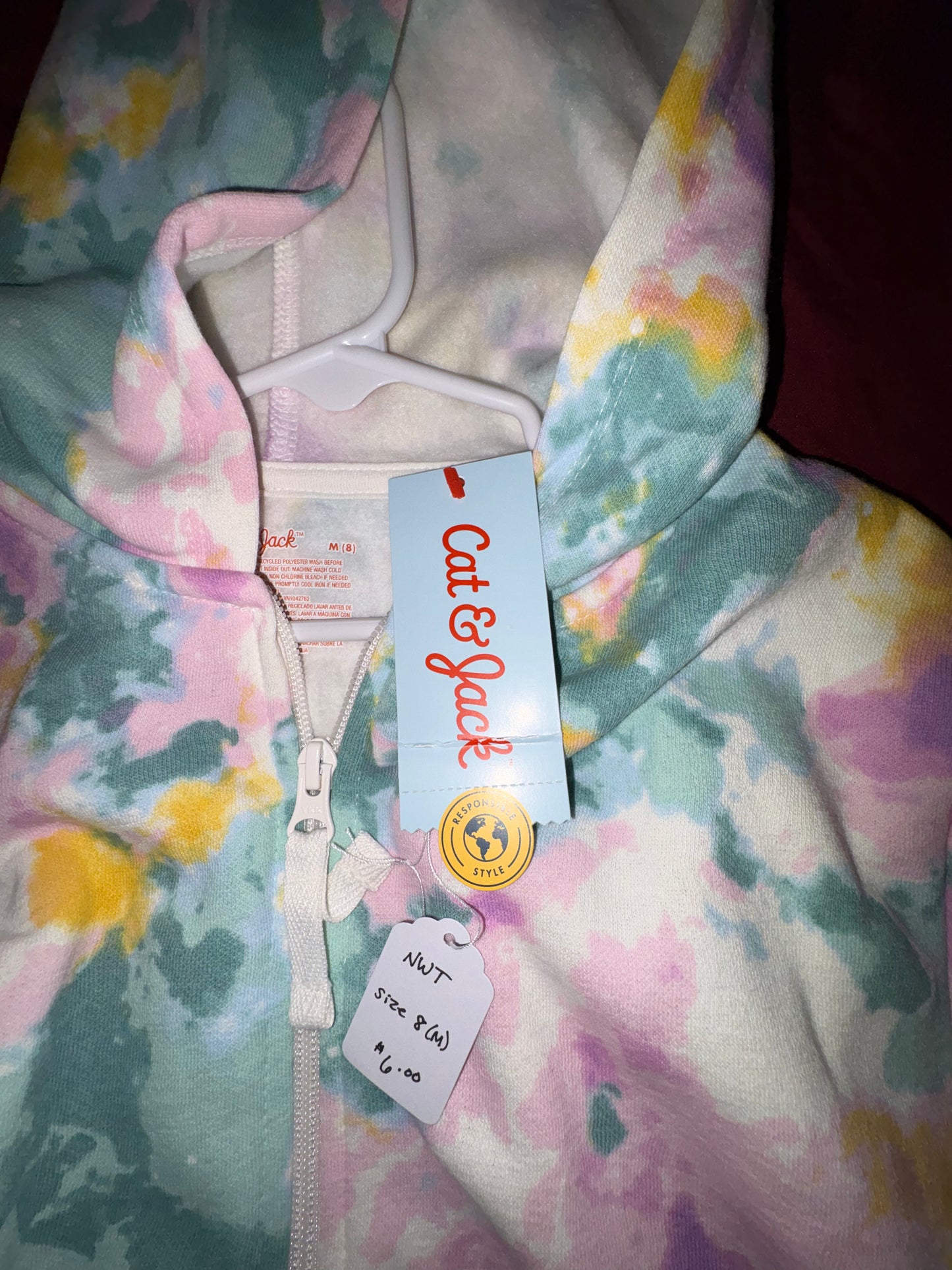 Size 8 Girls colorful zip up hoodie, Cat & Jack, NWT
