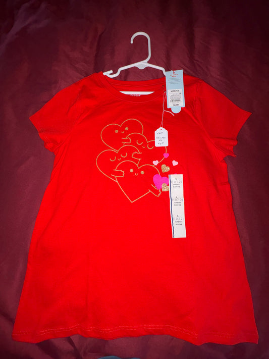 Size 10/12 Girls Red Heart Tshirt, Cat & Jack, NWT
