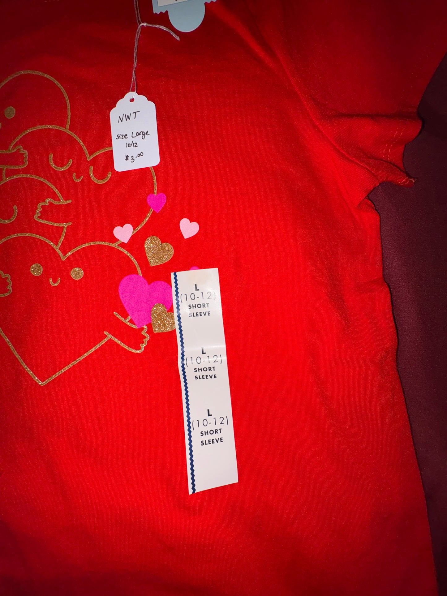 Size 10/12 Girls Red Heart Tshirt, Cat & Jack, NWT
