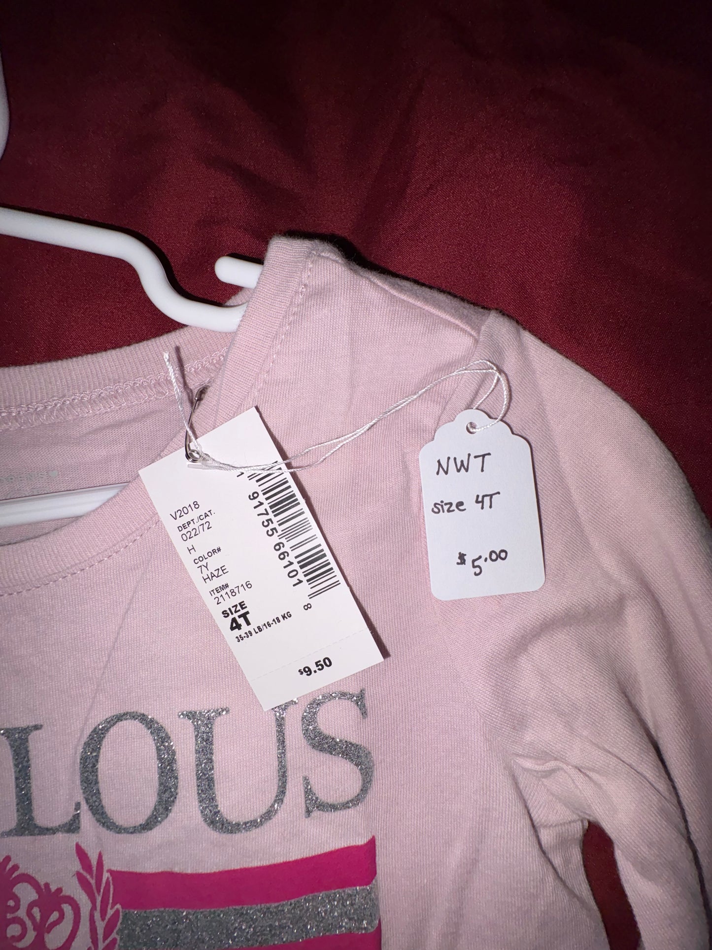 Size 4T, light, pink, long sleeve shirt, fabulous you can thank my mom, the children’s place brand, NWT￼