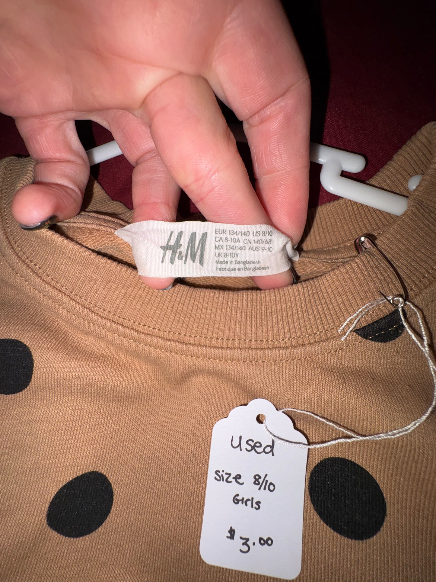Size 8/10 Girls Brown and black polkadotted dress, H&M brand