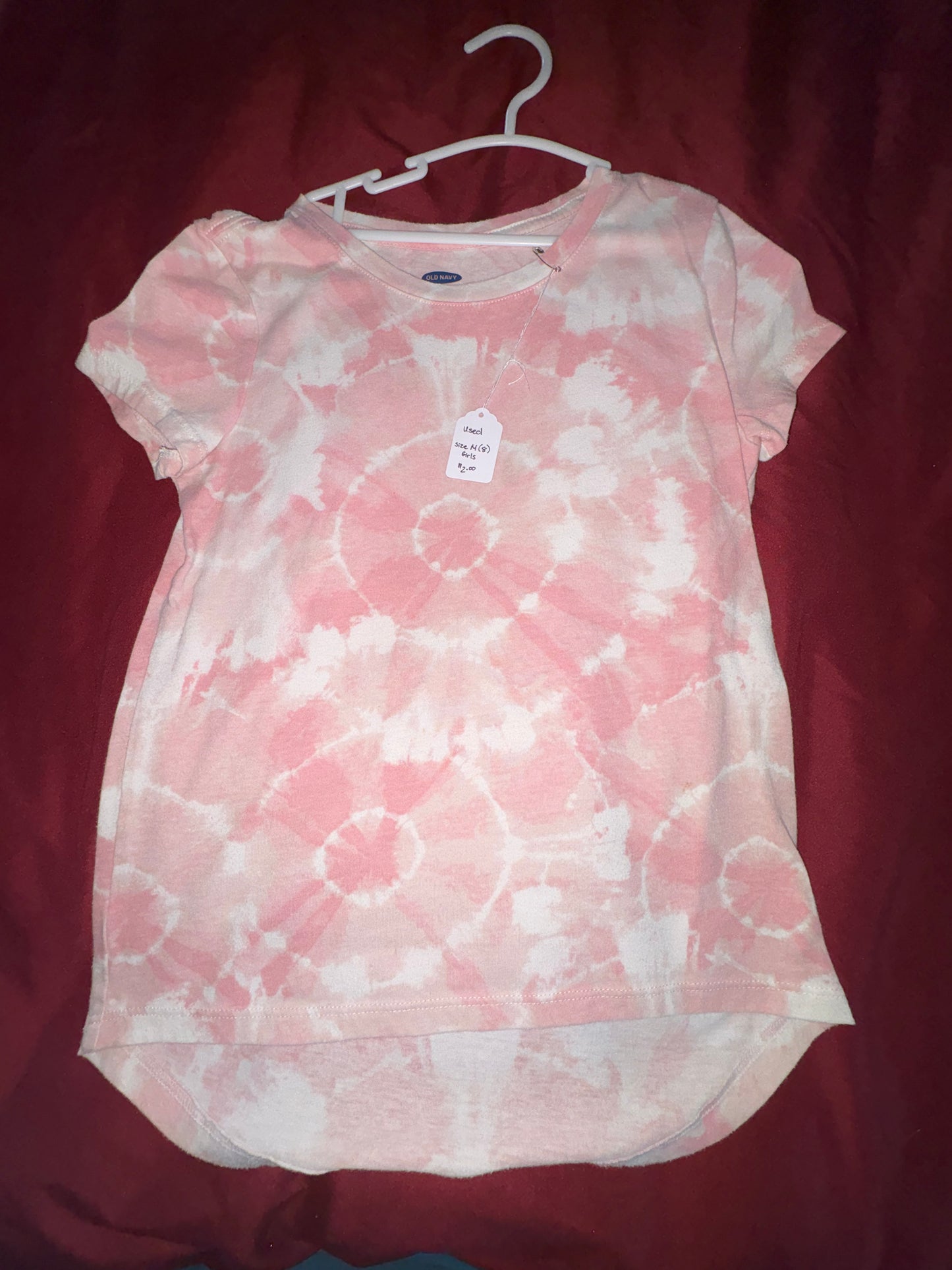 Size 8 Girls, pink tie-dye design, Old Navy brand tshirt￼