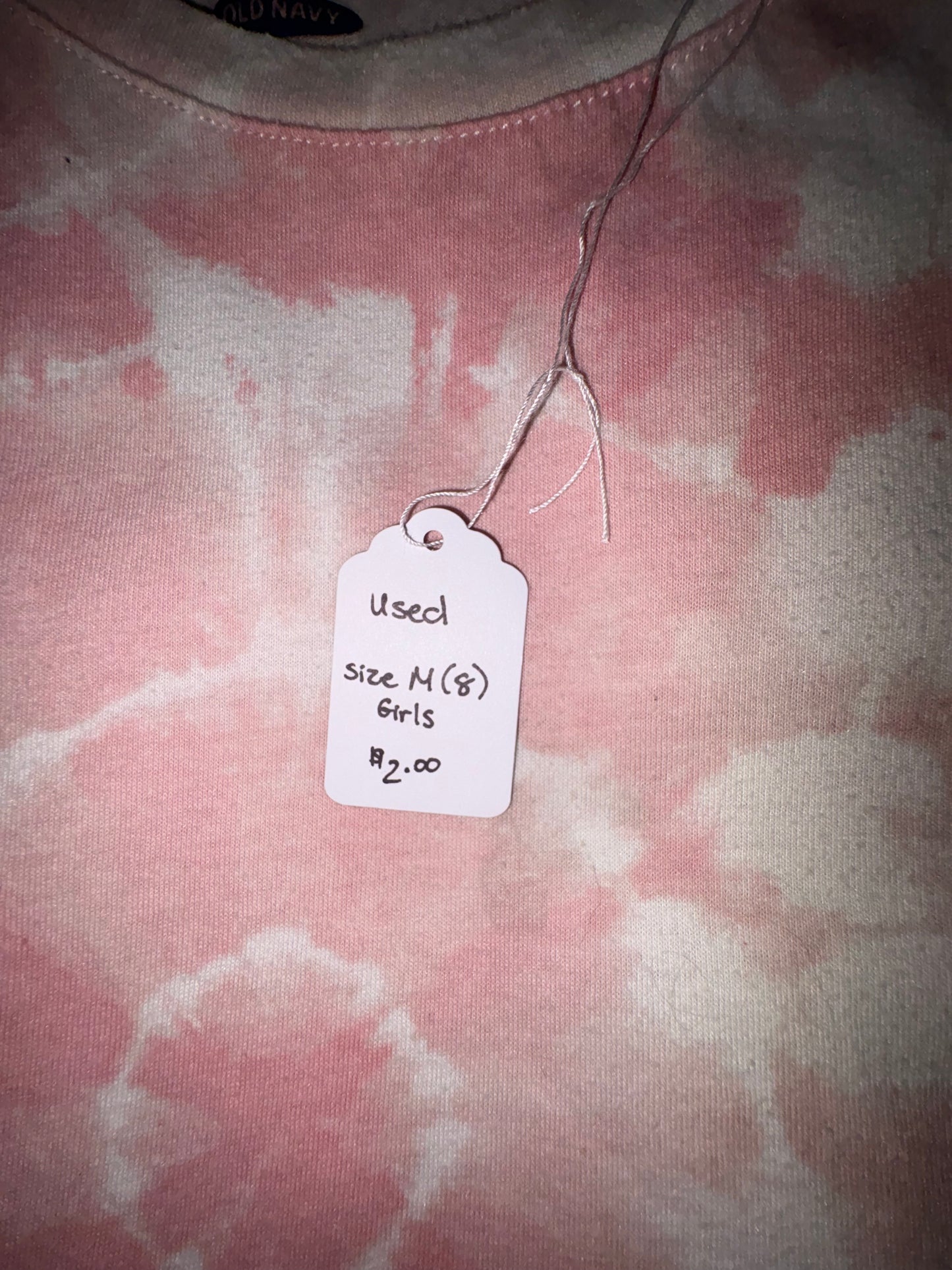 Size 8 Girls, pink tie-dye design, Old Navy brand tshirt￼