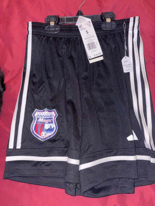 Size Men’s Small, Adidas, black soccer shorts, Chicago Magic