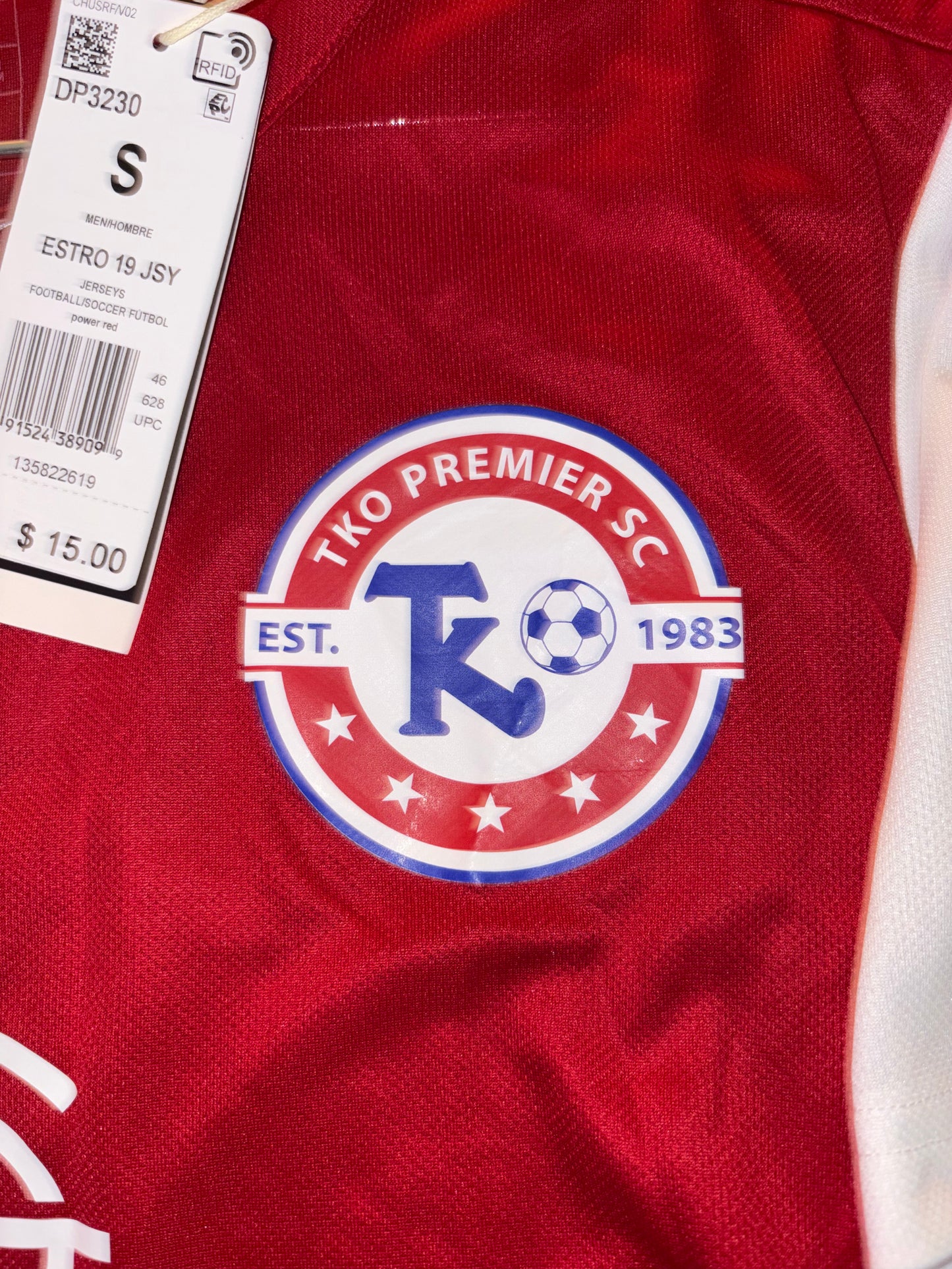 Size Men’s Small, Adidas, red & white soccer jersey, NWT
