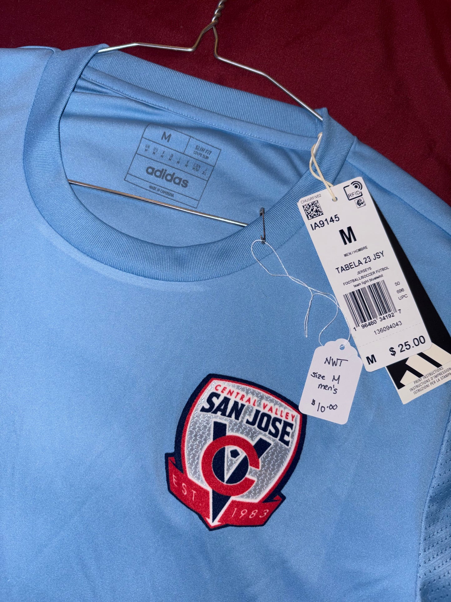 Size Men’s Medium, Adidas, light Blue soccer jersey, NWT