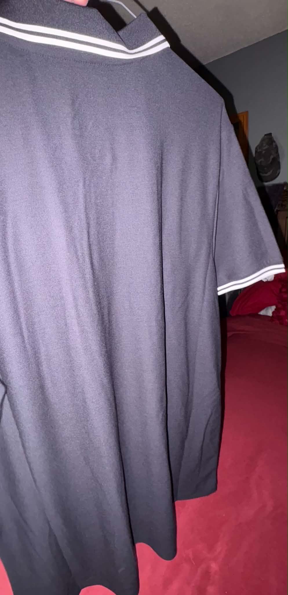 Size Men’s Large Polo, NWT, All In Motion Brand, black shirt with white strips