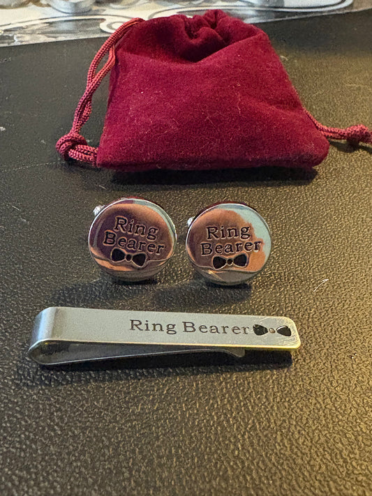 Ringer Bearer Cuff Links and Tie Clip Set